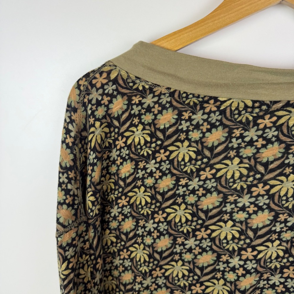 Natural Life‎ Floral Tunic Top Mini Dress Large Olive Green Cotton Boho Stretch - Picture 5 of 9